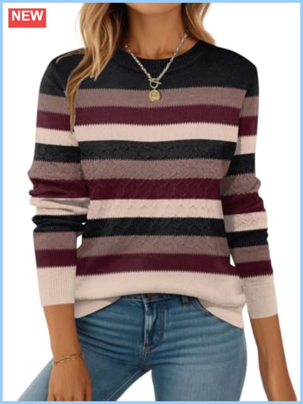 Zeagoo Womens Long Sleeve Crew Neck Ribbed Knit Pullover Sweater Fall